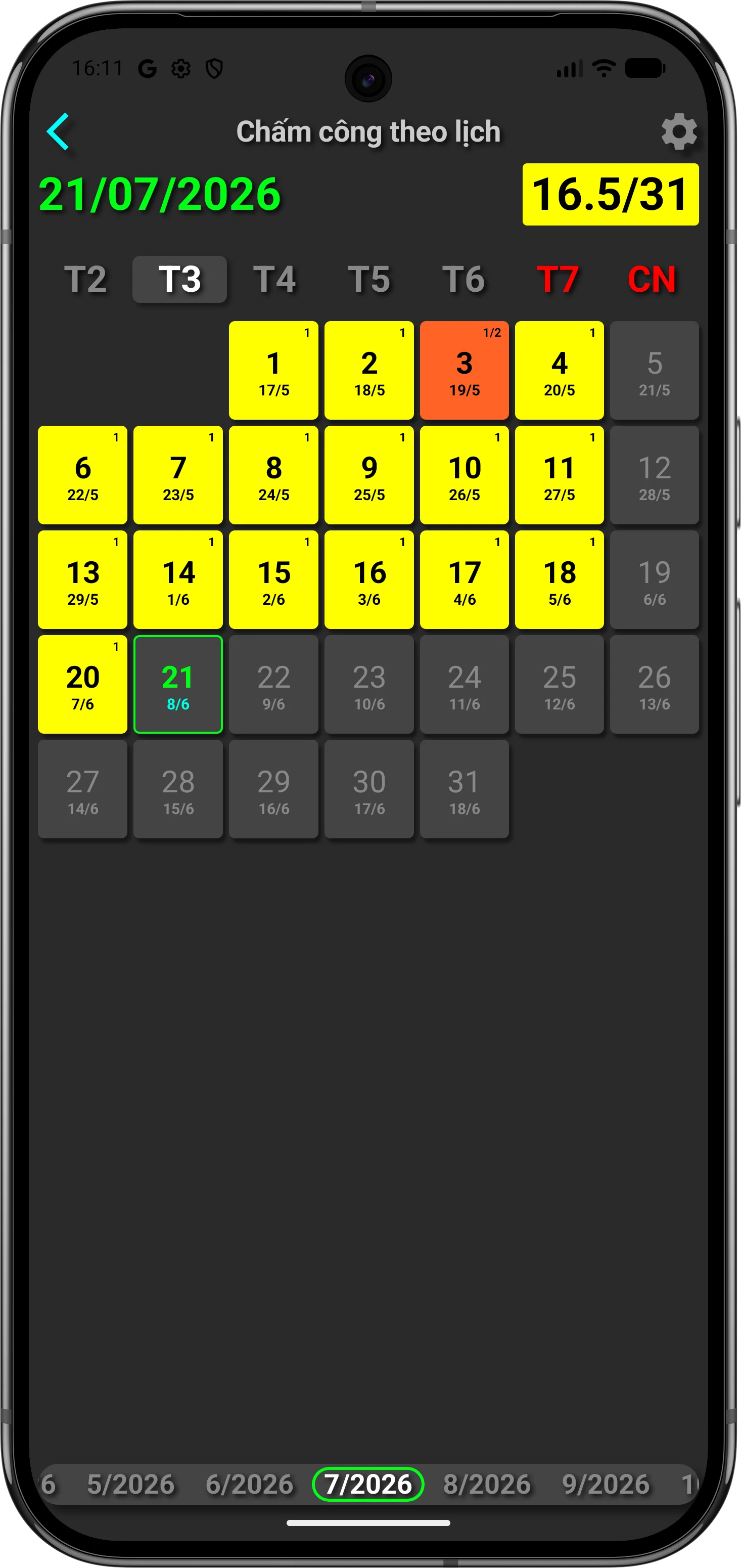 Timesheet screenshot