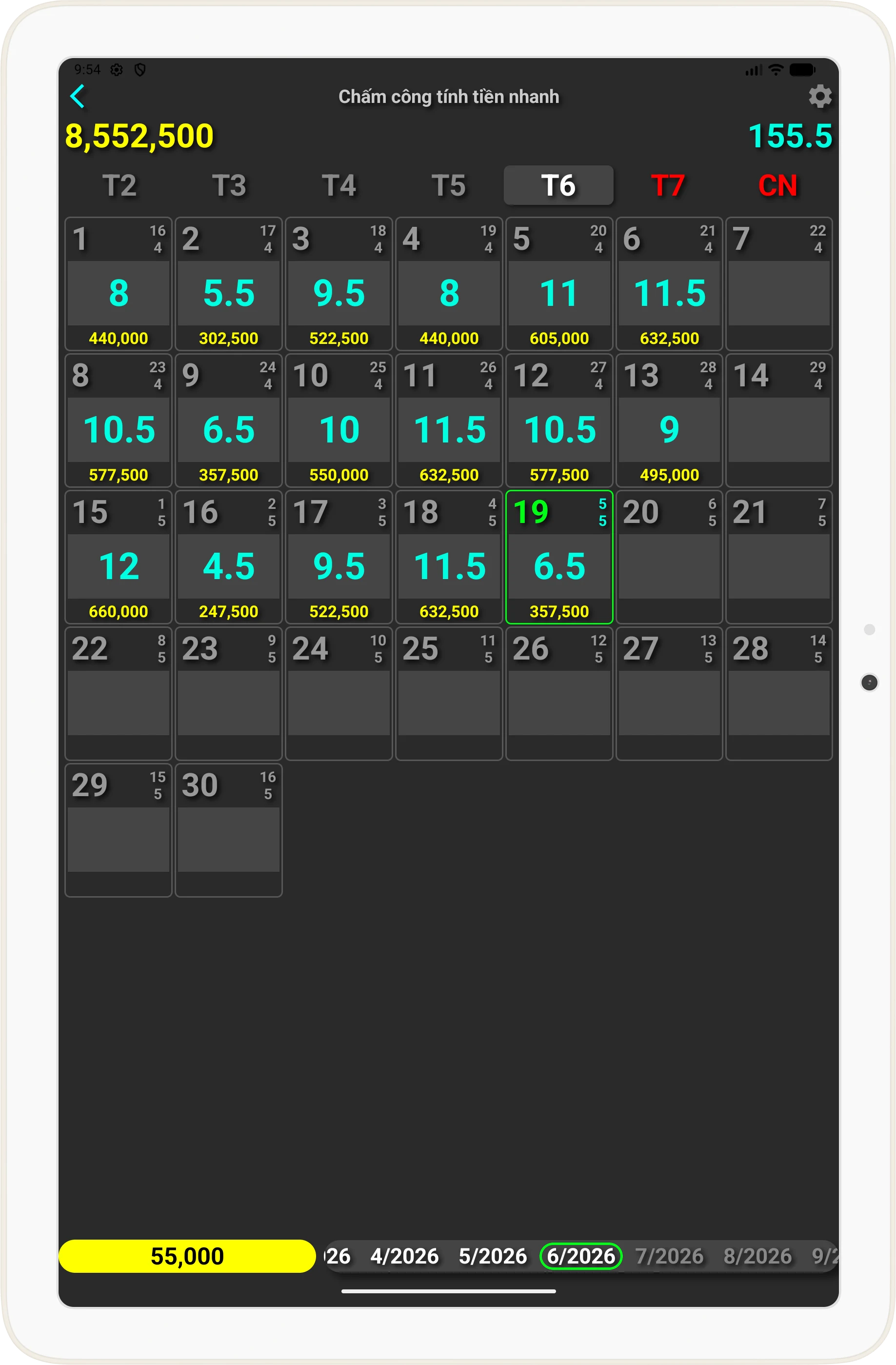 Timesheet screenshot