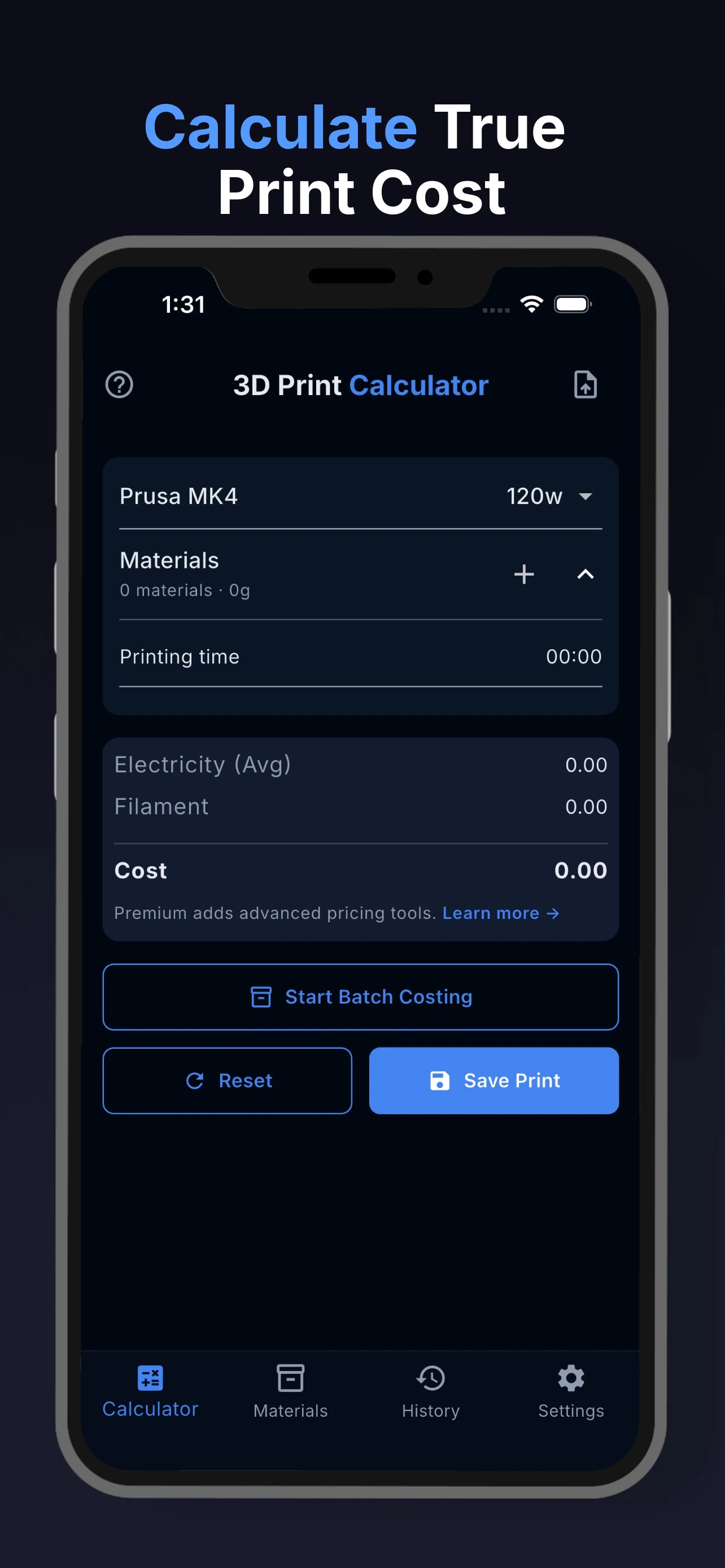 3D Print Cost Calculator screenshot