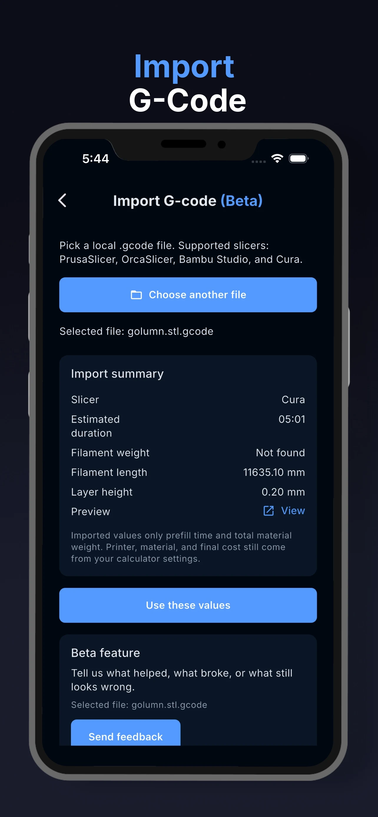 3D Print Cost Calculator screenshot