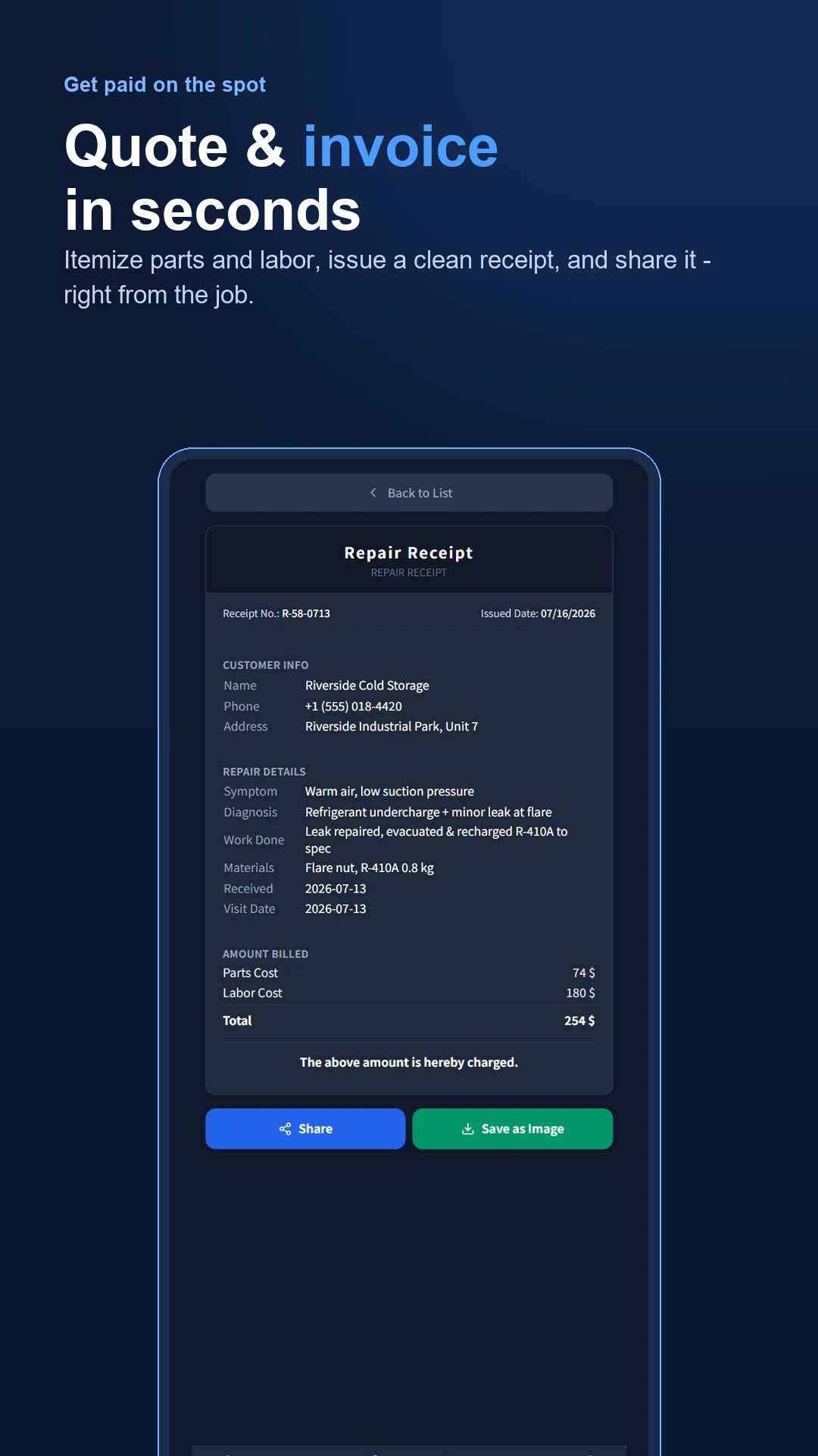 HVAC Refrigeration Repair App screenshot