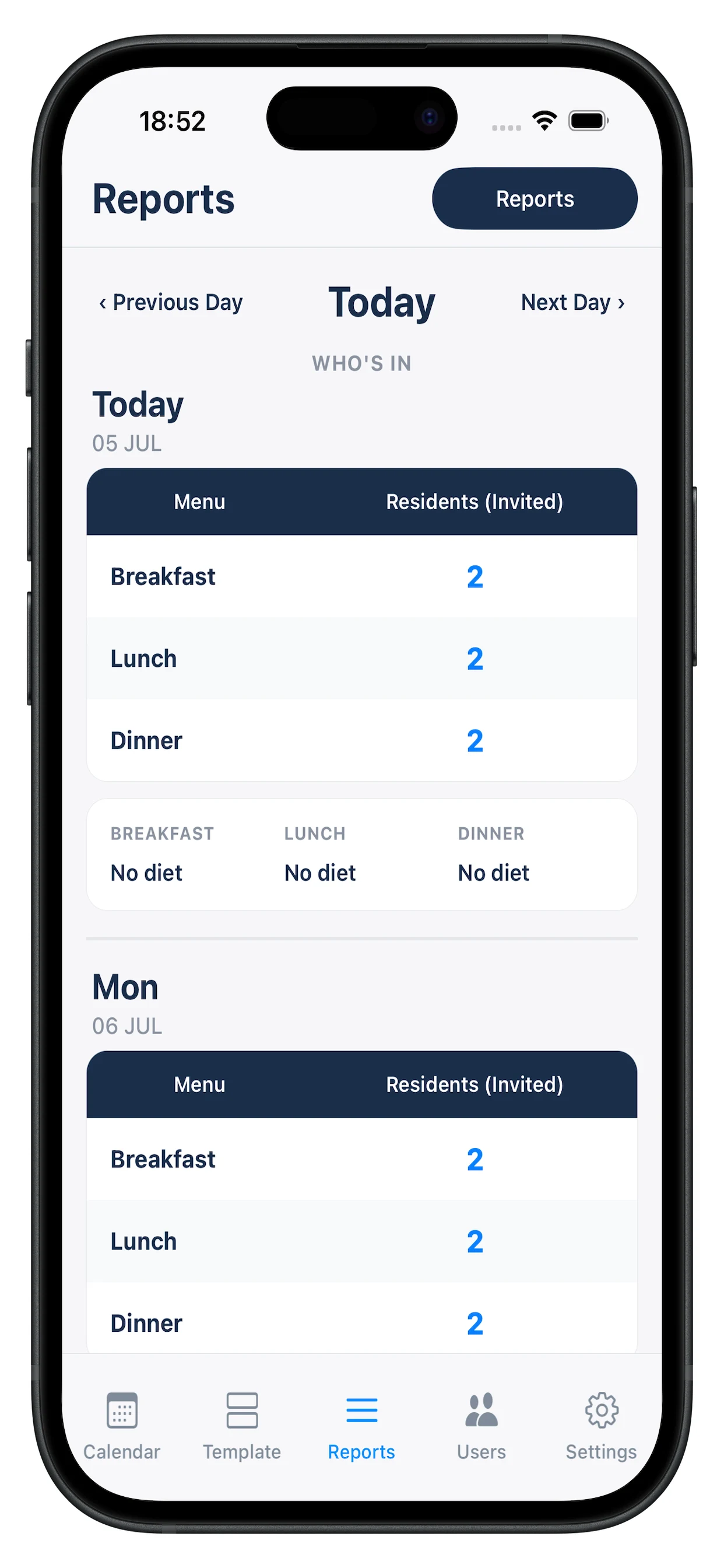 Meal Numbers screenshot