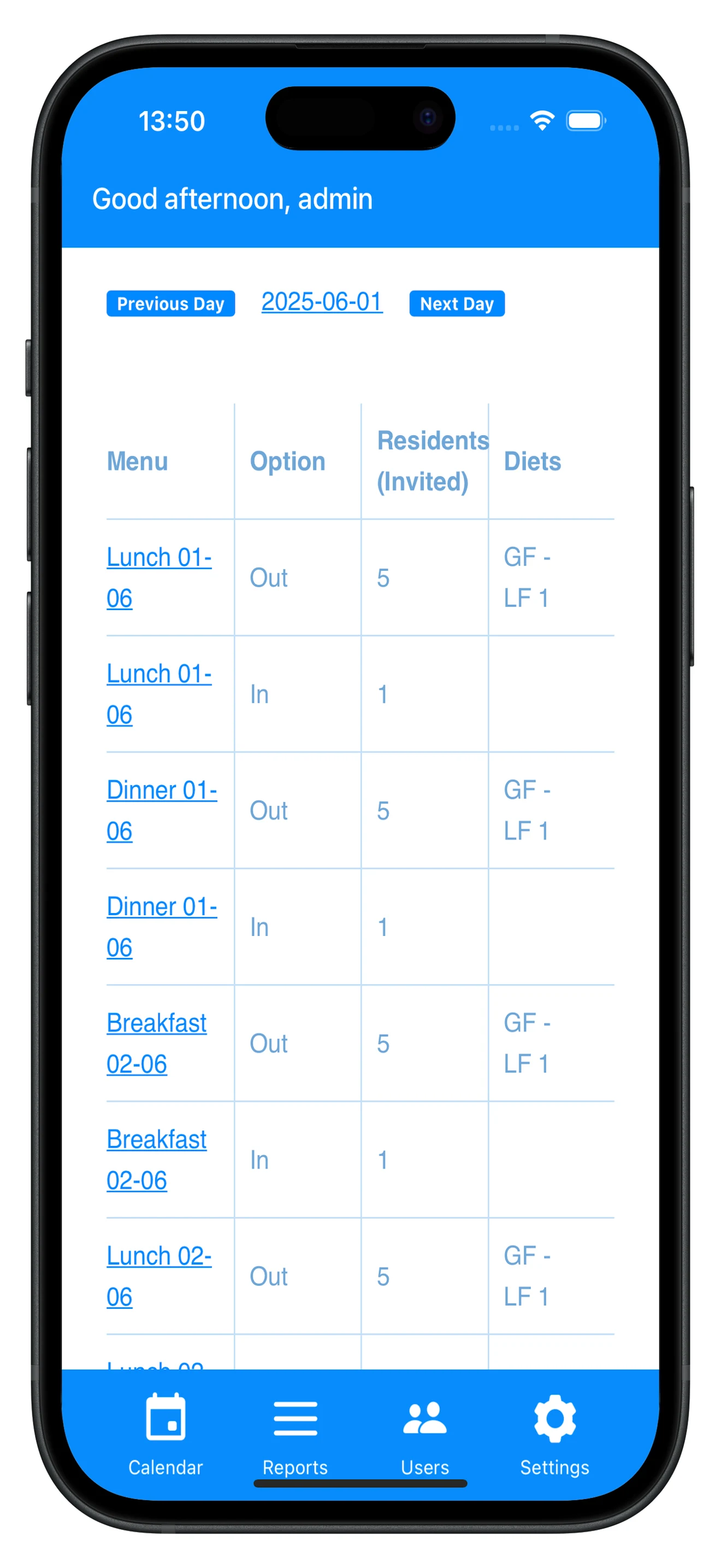 Meal Numbers screenshot