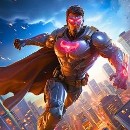 Flying hero man iron hero suit icon
