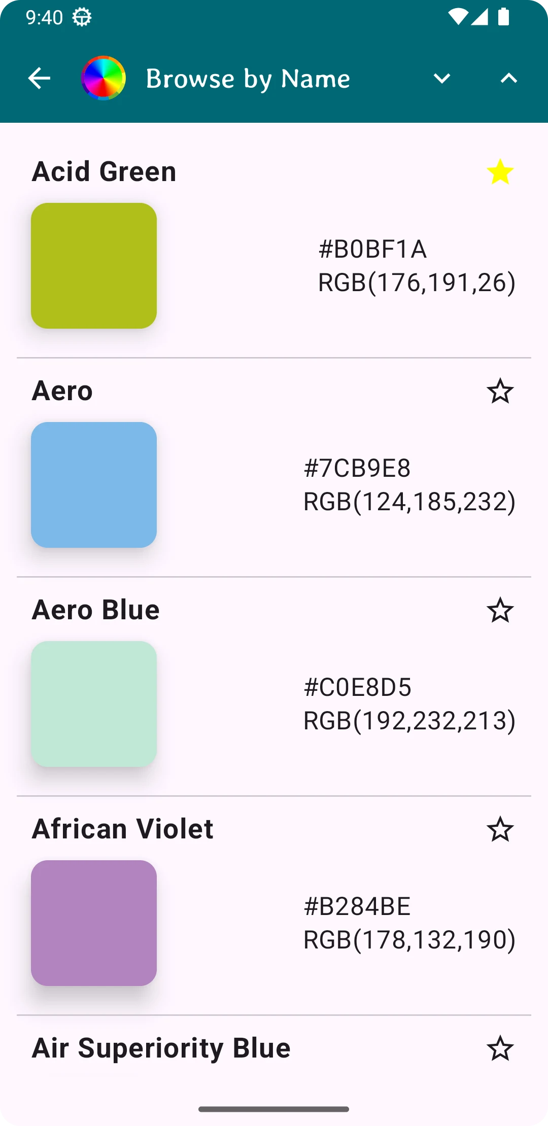 Color Chart screenshot