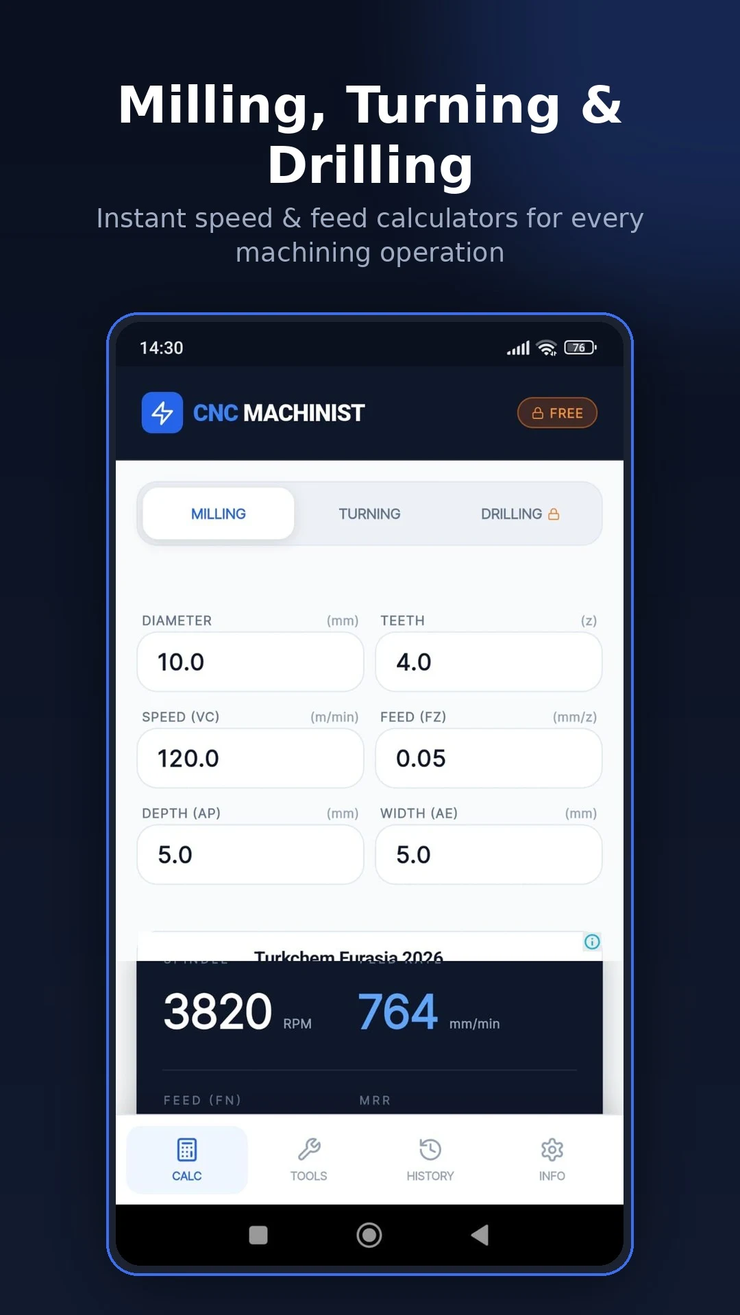 CNC Speeds & Feeds Calculator screenshot