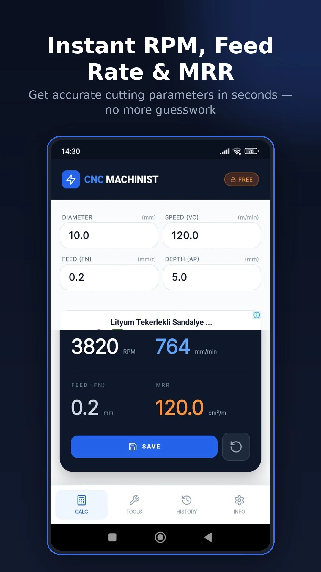 CNC Speeds & Feeds Calculator screenshot