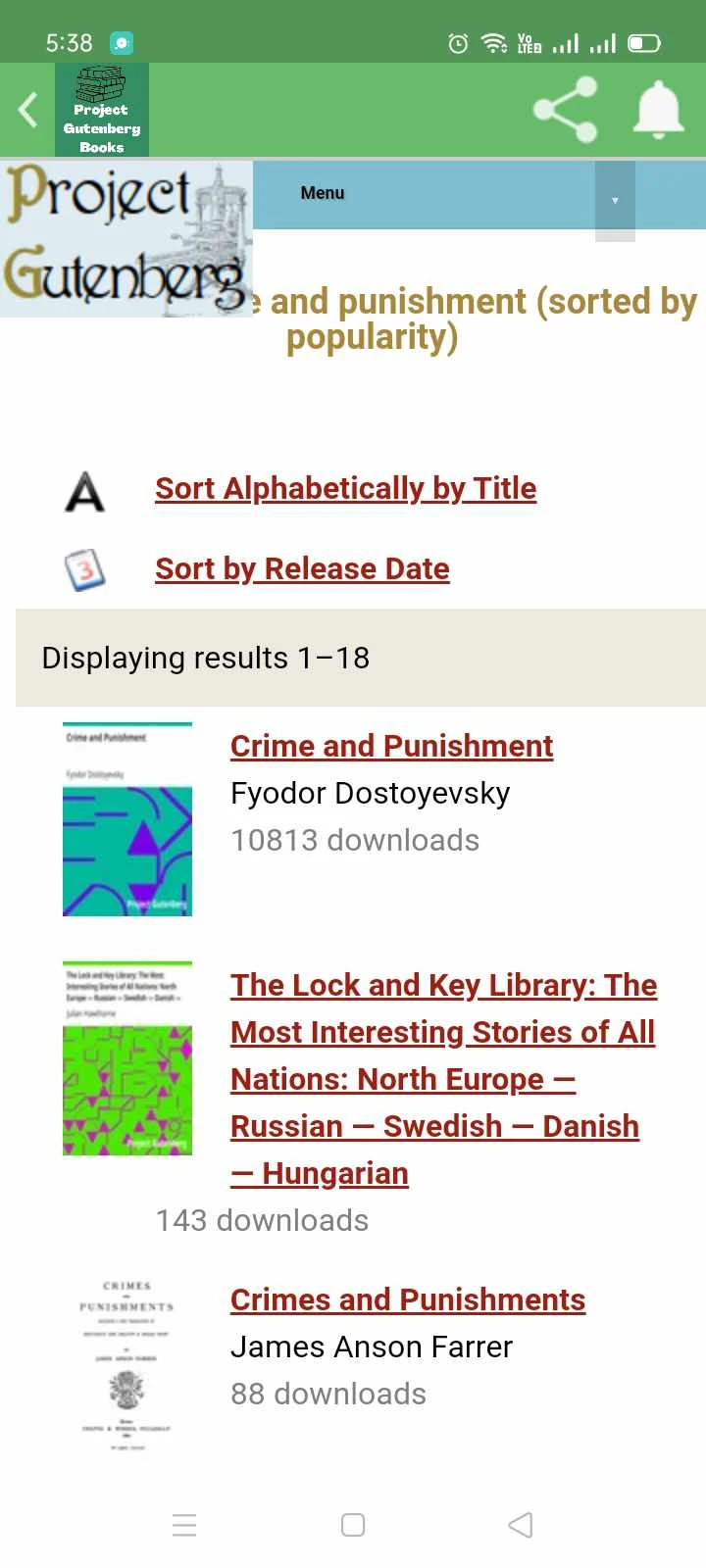 Project Gutenberg screenshot