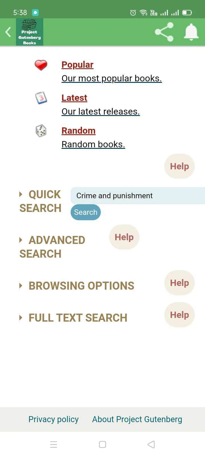 Project Gutenberg screenshot