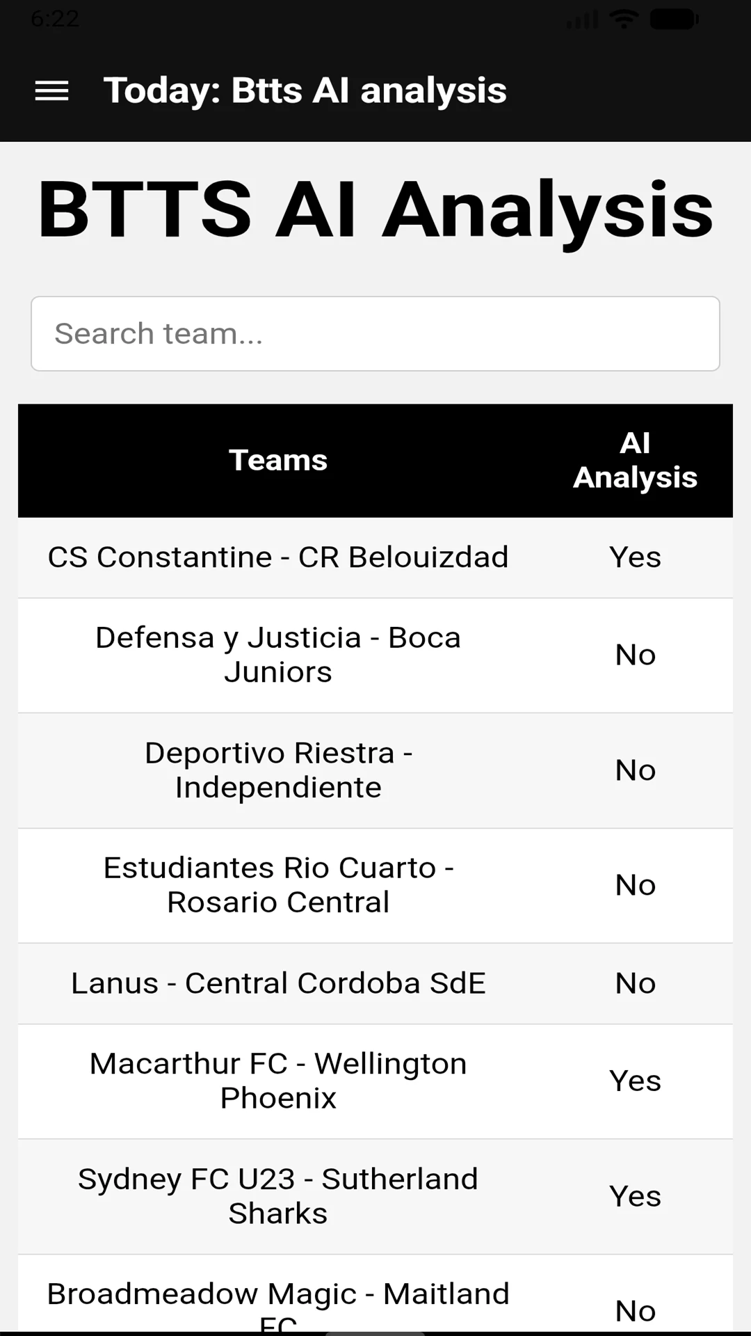 Correct Score Tips AI Analysis screenshot