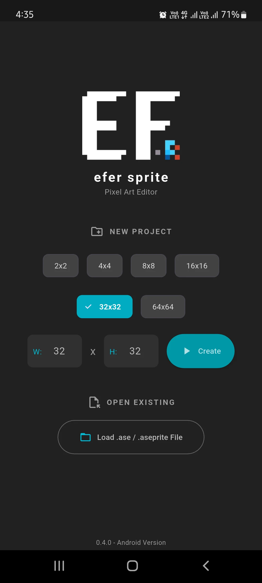 efer sprite: pixel art editor screenshot