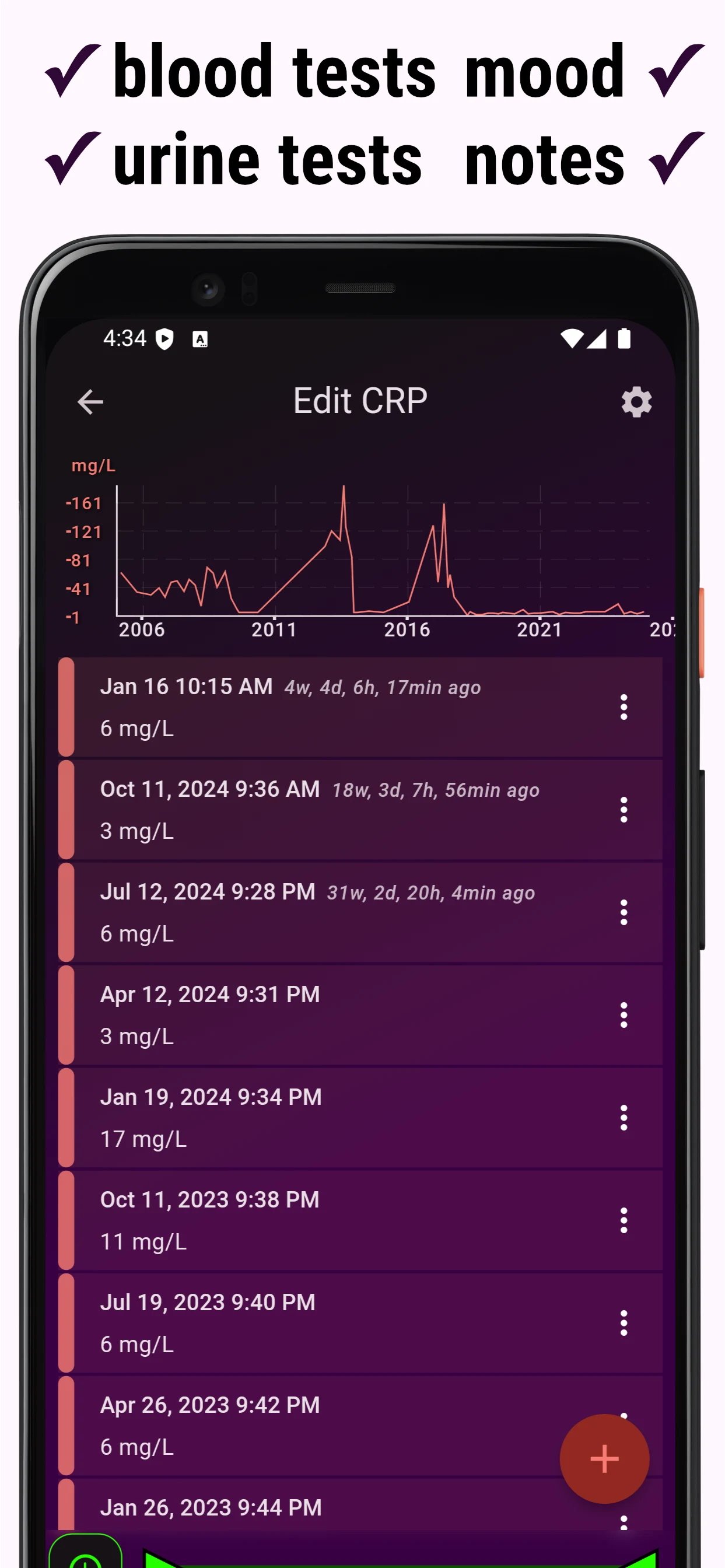 Chronic Insights symptom diary screenshot