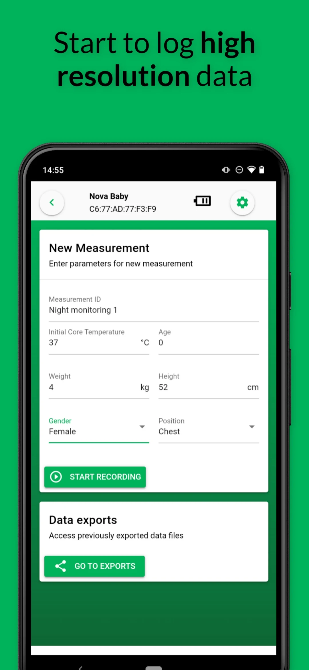 calera - core body temperature screenshot