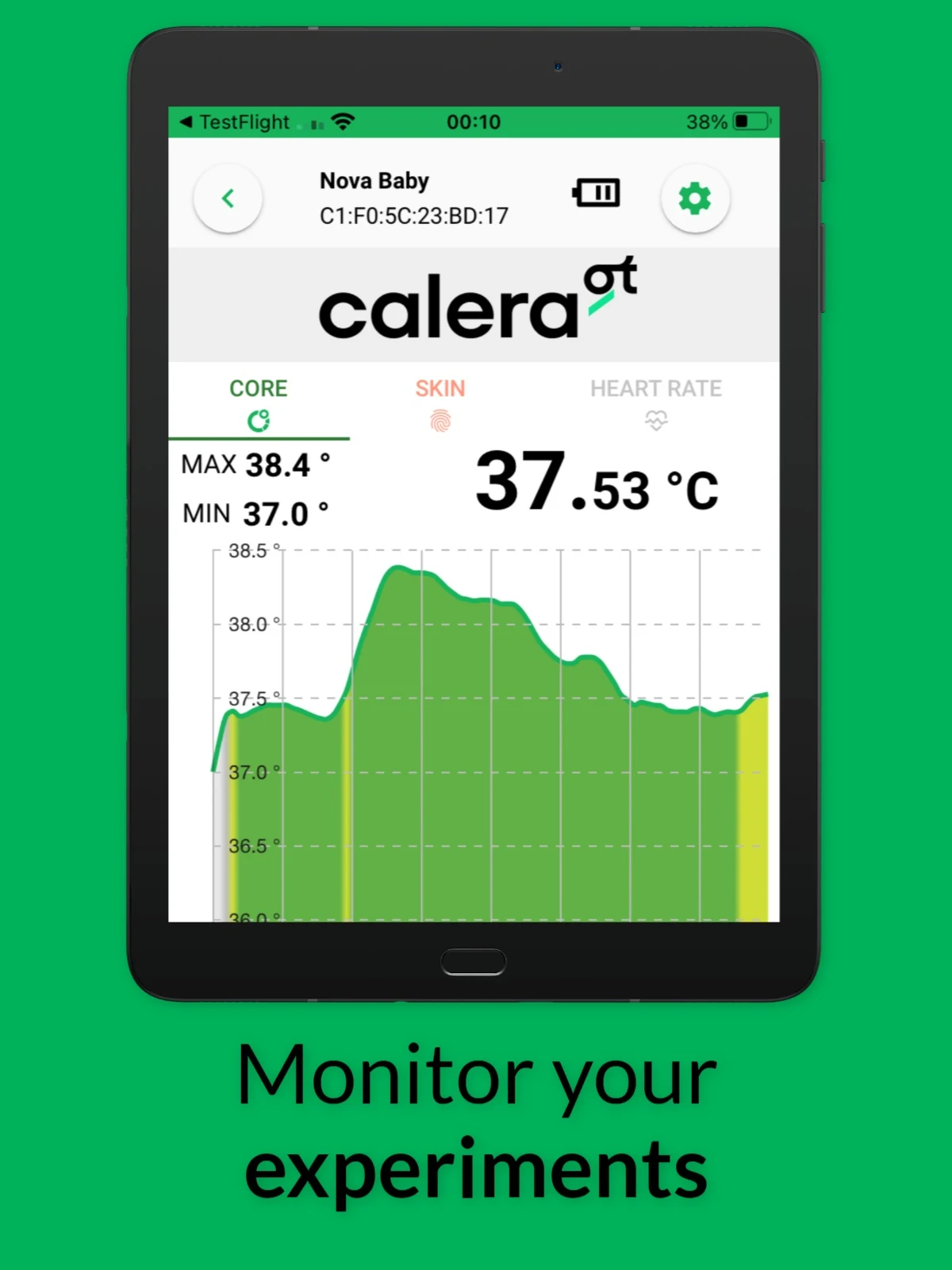 calera - core body temperature screenshot