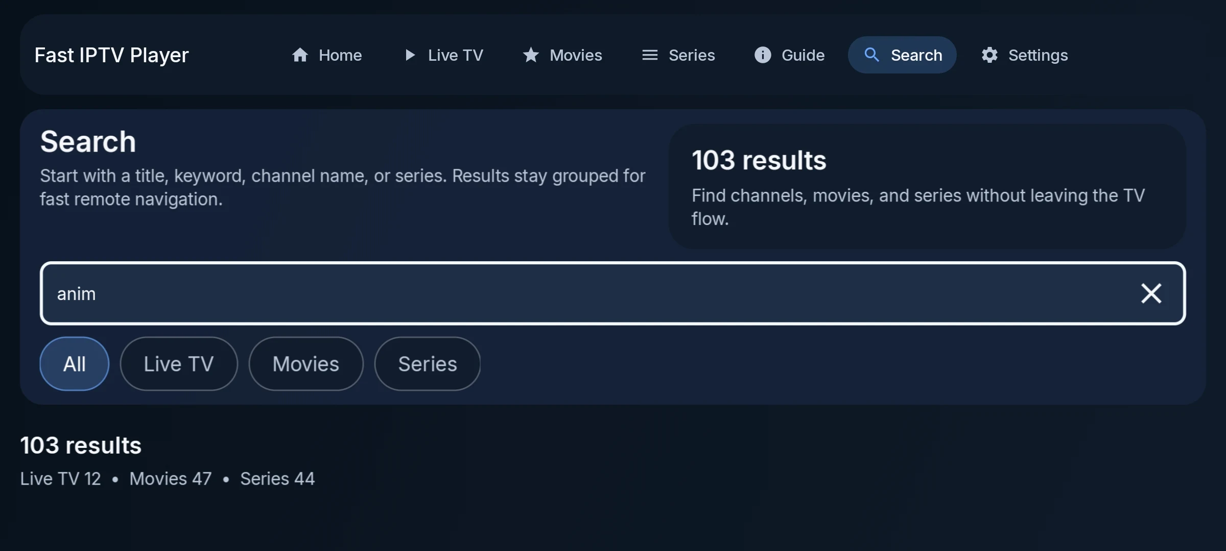 Fast IPTV Player screenshot